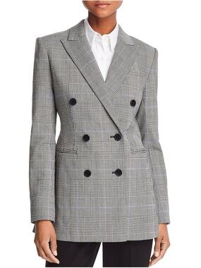 Theory Power Portland Windowpane Double-Breasted Jacket Blazer 12 Wool Luxury
